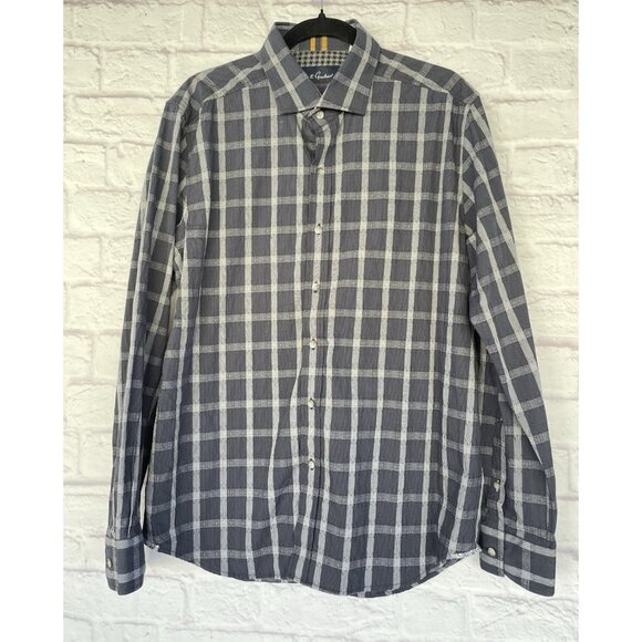 Robert Graham Shirt Men's L Blue Houndstooth  Long Sleeve Button Down Shirt - Picture 1 of 16